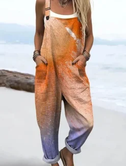 Discount Women's Dungarees Active Floral Sleeveless Sleeveless Straight Square Neck Pocket with Pocket Vacation Daily Loose Fit Pink Orange Khaki Summer Women Graphic Jumpsuit