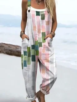 Best Women's Dungarees Active Floral Sleeveless Sleeveless Straight Square Neck Pocket with Pocket Vacation Daily Loose Fit White Pink Purple Summer Women Graphic Jumpsuit