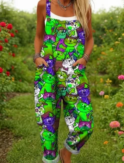Hot Women's Dungarees Active Graphic Sleeveless Wide Leg Print Vacation Street Loose Fit Yellow Red Blue Summer Women Jumpsuits|Graphic Jumpsuit