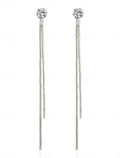 Best Women's Earrings Fashion Zirconia Long Tassel Polygonal Diamond Stud Earrings For Valentine's Day, Mother's Day Gift Women Trendy Jewelry