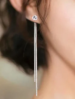 Best Women's Earrings Fashion Zirconia Long Tassel Polygonal Diamond Stud Earrings For Valentine's Day, Mother's Day Gift Women Trendy Jewelry