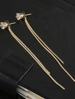 Best Women's Earrings Fashion Zirconia Long Tassel Polygonal Diamond Stud Earrings For Valentine's Day, Mother's Day Gift Women Trendy Jewelry