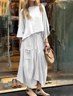 Clearance Women's Elegant Fashion Basic Pants Sets Long Sleeve Round Neck Solid Color Outdoor Work Casual Black White Yellow Summer Regular Fit Women Sets