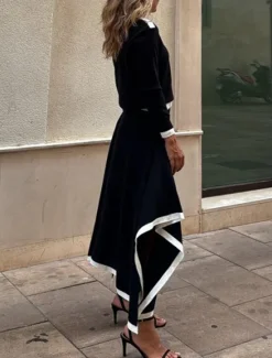 Sale Women's Elegant Fashion Streetwear Blouse Skirt Long Sleeve Crew Neck Solid Color Formal Party Work Black White Brown Spring Loose Fit Women Two Piece Sets