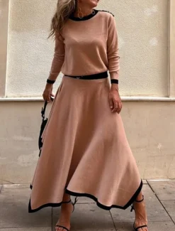 Sale Women's Elegant Fashion Streetwear Blouse Skirt Long Sleeve Crew Neck Solid Color Formal Party Work Black White Brown Spring Loose Fit Women Two Piece Sets
