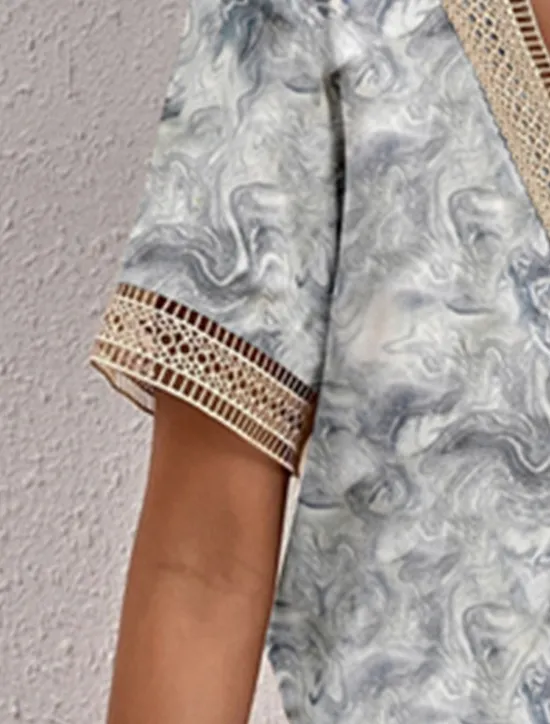 Discount Women's Elegant Lace Tops Eyelet Blouse Lace Top Work Going out Vintage Stylish Short Sleeve Romantic Petite Tops Summer Holiday Wear Blue Summer Spring Women Lace Tops