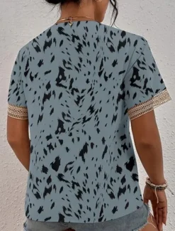 Discount Women's Elegant Lace Tops Eyelet Blouse Lace Top Work Going out Vintage Stylish Short Sleeve Romantic Petite Tops Summer Holiday Wear Blue Summer Spring Women Lace Tops