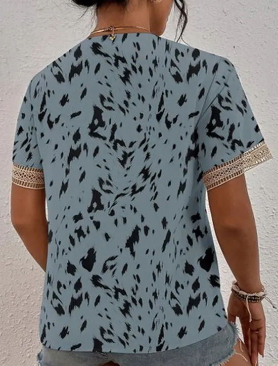 Discount Women's Elegant Lace Tops Eyelet Blouse Lace Top Work Going out Vintage Stylish Short Sleeve Romantic Petite Tops Summer Holiday Wear Blue Summer Spring Women Lace Tops