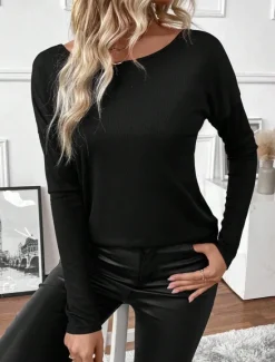 Hot Women's Elegant Lace Tops Eyelet Sexy Blouse Casual Solid Color Regular Tops Long Sleeve Crew Neck Lace Patchwork Regular Fit Daily Romantic Petite Tops Summer Holiday Wear Evening Tops Women Lace Tops