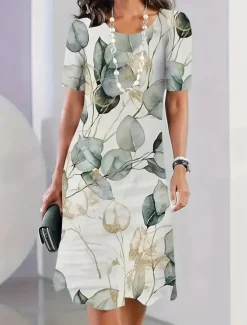 Hot Women's Elegant Midi Dress T Shirt Dress Tee Dress Shift Dress Party Evening Casual Formal Daily Regular Fit Floral Abstract Short Sleeve Crew Neck Red Blue Green Spring Women Casual Dress|T Shirt Dresses