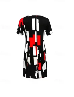 New Women's Elegant Party Evening Midi Dress Crew Neck Short Sleeve Shift Dress A Line Dress Casual Boho Daily Regular Fit Graphic Geometric Plaid Summer Spring Fall Women Work Dresses