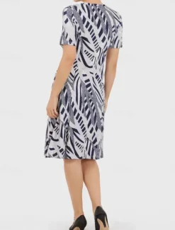 Sale Women's Elegant Party Evening Midi Dress Crew Neck Short Sleeve Casual Dress Shift Dress Summer Dress Vintage Work Casual Loose Fit Geometric Summer Women T Shirt Dresses