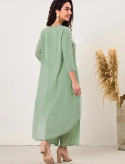 Clearance Women's Elegant Stylish Work Slim Solid Color Plain 3/4 Length Sleeve Crew Neck Summer Spring Fall Women Two Piece Sets