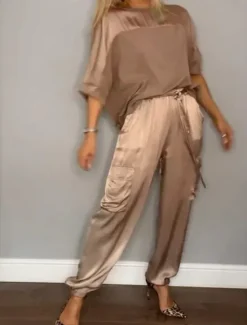 Discount Women's Elegant T Shirt Cargo Pants 3/4 Length Sleeve Solid Color Vacation Daily Fall Slim Women Two Piece Sets