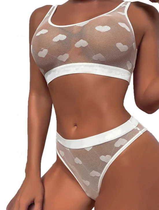 Women'S Erotic Underwear Fashion Sexy Mesh Perspective Love Pattern Women'S Underwear Set Home Outfits Women Lingerie