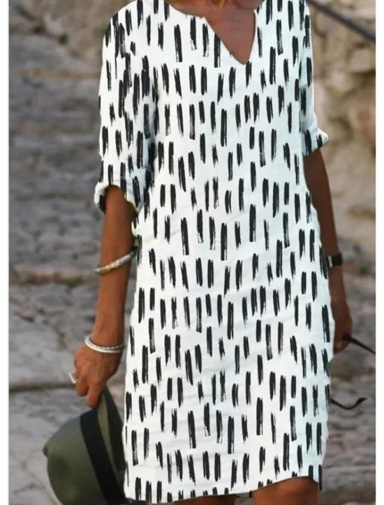 Hot Women's EU / US Size Midi Dress Jumper Dress Boho Dress Spring Dress Boho Wedding Guest Dress Elegant Bohemia Stylish Elbow Sleeve Vacation Work Daily Loose Fit Geometric Plaid 3/4 Length Sleeve V Women Floral Dresses