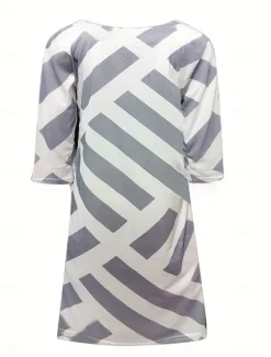 Hot Women's EU / US Size Midi Dress Jumper Dress Boho Dress Spring Dress Boho Wedding Guest Dress Elegant Bohemia Stylish Elbow Sleeve Vacation Work Daily Loose Fit Geometric Plaid 3/4 Length Sleeve V Women Floral Dresses