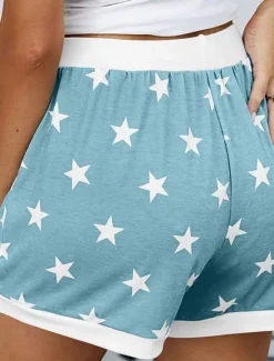 New Women's EU / US Size Pajamas Track Pants Baggy Shorts Athleisure Athletic Short Medium Waist Star Pocket Printing Basic Outdoor Comfortable Sports Micro-elastic Casual Sports claret Spring Grass Women Shorts