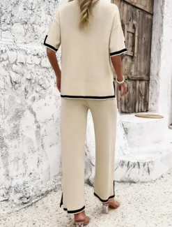 Sale Women's EU / US Size2 Pieces SetsDaily T Shirt Wide Leg Pants Short Sleeve Crew Neck Plain Casual Daily Summer Loose Fit Women Two Piece Sets