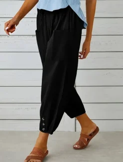 Discount Women's EU / US Size Relaxed Harem Pants Casual Harlem Pants Knee Length High Waist Solid Colored Pocket Harem Breathability Outdoor Inelastic Outdoor Casual Daily Spring & Summer Loose Fit Women Pants