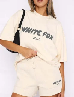 New Women's Fashion Daily T Shirt Sweat Shorts Short Sleeve Crew Neck Letter Patchwork Outdoor Casual Black Pink Beige Summer Regular Fit Women Two Piece Sets