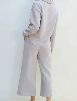 New Women's Fashion Streetwear Daily Sweatshirt Sweatpants Wide Leg Pants Long Sleeve Shirt Collar Plain Drawstring Casual Daily Black Navy Blue Gray Spring & Fall Regular Fit Women Two Piece Sets