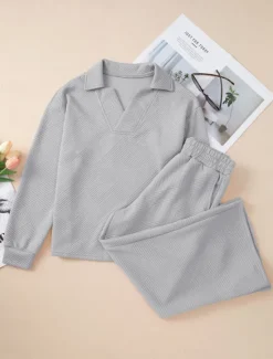 New Women's Fashion Streetwear Daily Sweatshirt Sweatpants Wide Leg Pants Long Sleeve Shirt Collar Plain Drawstring Casual Daily Black Navy Blue Gray Spring & Fall Regular Fit Women Two Piece Sets