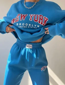Women's Fashion Streetwear Daily Sweatshirt Sweatpants Long Sleeve Crew Neck Letter Print Casual Daily Blue Beige Gray Fall Regular Fit Women Two Piece Sets