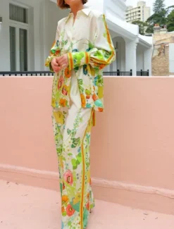 Hot Women's Fashion Streetwear Daily Shirt Blouse Wide Leg Pants Long Sleeve Shirt Collar Plain Print Casual Daily Spring & Fall Regular Fit Women Two Piece Sets