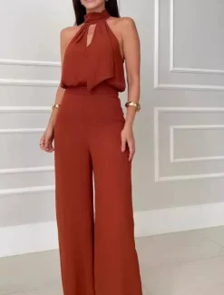 Sale Women's Fashion Streetwear Daily Tank Top Vest Wide Leg Pants Sleeveless Halter Neck Plain Casual Daily Black Yellow Red Summer Regular Fit Women Two Piece Sets