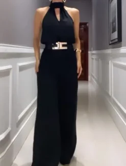 Sale Women's Fashion Streetwear Daily Tank Top Vest Wide Leg Pants Sleeveless Halter Neck Plain Casual Daily Black Yellow Red Summer Regular Fit Women Two Piece Sets