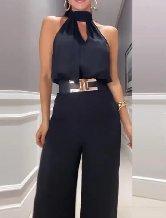 Sale Women's Fashion Streetwear Daily Tank Top Vest Wide Leg Pants Sleeveless Halter Neck Plain Casual Daily Black Yellow Red Summer Regular Fit Women Two Piece Sets