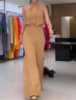 Sale Women's Fashion Streetwear Daily Tank Top Vest Wide Leg Pants Sleeveless Halter Neck Plain Casual Daily Black Yellow Red Summer Regular Fit Women Two Piece Sets