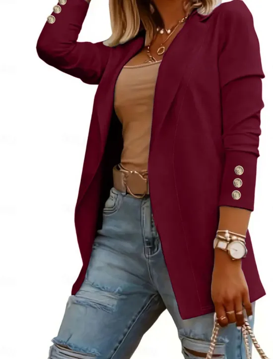 Best Women's Fashion Streetwear Daily Blazer Dress Pants Long Sleeve Shirt Collar Plain Wedding Guest Work Black White Red Fall Regular Fit Women Two Piece Sets|Blazers & Suits
