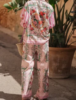 New Women's Fashion Streetwear Daily Shirt Blouse Wide Leg Pants Long Sleeve Shirt Collar Floral Color Block Print Casual Daily Spring & Fall Regular Fit Women Two Piece Sets