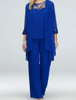 Best Women's Fashion Streetwear Daily Shirt Lace Shirt Wide Leg Pants 3/4 Length Sleeve Crew Neck Plain Lace Patchwork Casual Daily Black Blue Gray Summer Regular Fit Women Two Piece Sets