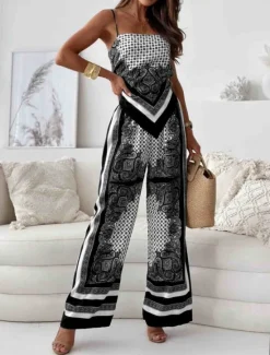 Best Women's Fashion Streetwear Daily Camisole Wide Leg Pants Sleeveless Strap Floral Backless Print Casual Daily Black Navy Blue Sky Blue Summer Regular Fit Women Two Piece Sets