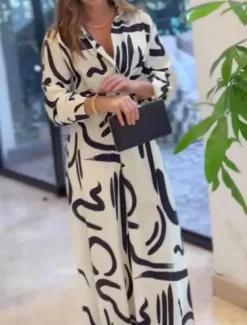 New Women's Fashion Streetwear Daily Shirt Blouse Wide Leg Pants Long Sleeve Shirt Collar Graphic Print Casual Daily Spring & Fall Regular Fit Women Two Piece Sets