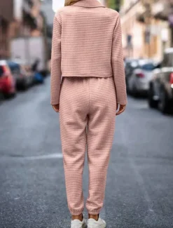 Hot Women's Fashion Streetwear Daily Shirt Chinos Long Sleeve Shirt Collar Plain Casual Daily Pink Green Khaki Fall Regular Fit Women Two Piece Sets
