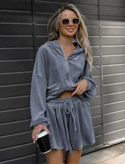 Women's Fashion Streetwear Daily Tracksuit Long Sleeve Hooded Solid Color Outdoor Vacation Yoga Spring Regular Fit Women Two Piece Sets