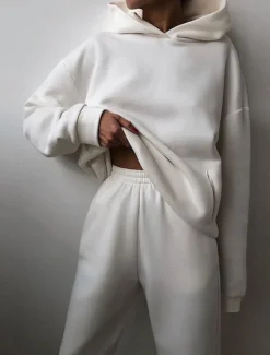 Hot Women's Fashion Streetwear Daily Hoodie Sweatpants Long Sleeve Hooded Plain Casual Daily White Blue Dark Gray Fall Regular Fit Women Two Piece Sets