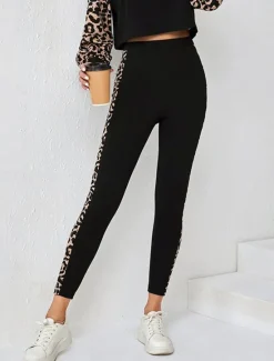 Sale Women's Fashion Streetwear Daily Sweatshirt Chinos Long Sleeve Crew Neck Leopard Print Casual Daily Fall Regular Fit Women Two Piece Sets