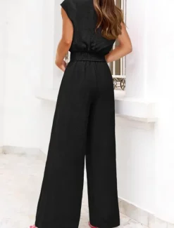 Discount Women's Fashion Streetwear Daily Pants Sets Short Sleeve V Neck Solid Color Lace up Casual Daily Black Dark Navy Navy Blue Summer Regular Fit Women Two Piece Sets