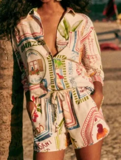 Best Women's Fashion Streetwear Daily Shirt Baggy Shorts Long Sleeve Shirt Collar Floral Print Casual Daily Spring & Fall Regular Fit Women Two Piece Sets