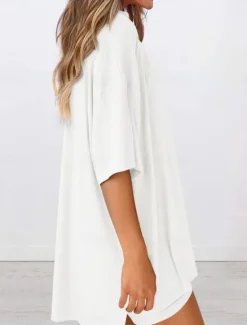 New Women's Fashion Streetwear Daily Shorts Sets Short Sleeve Crew Neck Solid Color Casual Daily Black White Red Summer Loose Fit Women Two Piece Sets