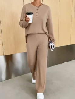 Discount Women's Fashion Streetwear Daily Sweatshirt Sweatpants Long Sleeve Crew Neck Plain Casual Daily Navy Blue Blue Khaki Fall Regular Fit Women Two Piece Sets