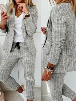 Outlet Women's Fashion Streetwear Daily Blazer Suits Long Sleeve Shirt Collar Plaid Print Office Work Black Pink Khaki Spring Regular Fit Women Blazers & Suits