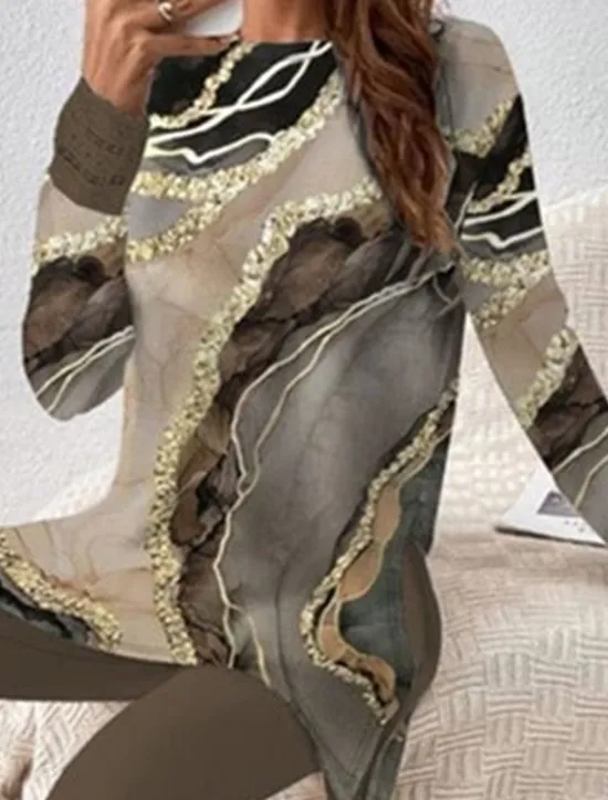 Discount Women's Fashion T Shirt Pants Sets Pants Trousers Long Sleeve Crew Neck Graphic Print Casual Daily Fall & Winter Regular Fit Women Two Piece Sets