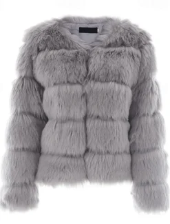 Online Women's Faux Fur Coat Active Elegant Comfortable Street Style Faux Fur Trim Outdoor Daily Wear Vacation Going out Faux Fur Short Coat Winter Fall Purple Pink Fuchsia Open Front Collarless Regular Fit Women Furs & Leathers
