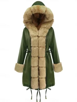 Discount Women's Faux Fur Coat Warm Breathable Pocket Fur Collar Faux Fur Trim Fleece Lined Casual Plain Vacation Street Daily Wear Going out Open Front Long Hoodie Regular Fit Long Sleeve Outerwear Black Women Furs & Leathers